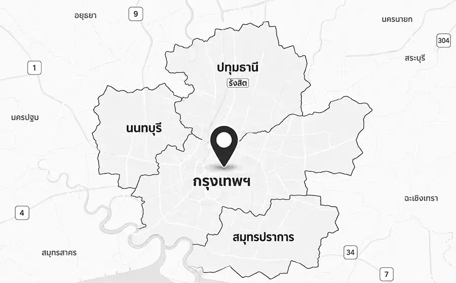 แผนที่พื้นที่ให้บริการเปลี่ยนยางใกล้ฉัน กรุงเทพฯ นนทบุรี ปทุมธานี รังสิต และสมุทรปราการ